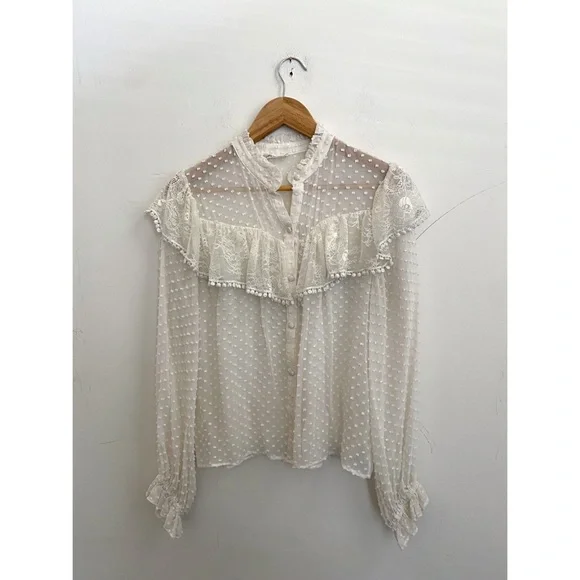 Love Shack Fancy Silk Sheer Blouse Small - Picture 6 of 9